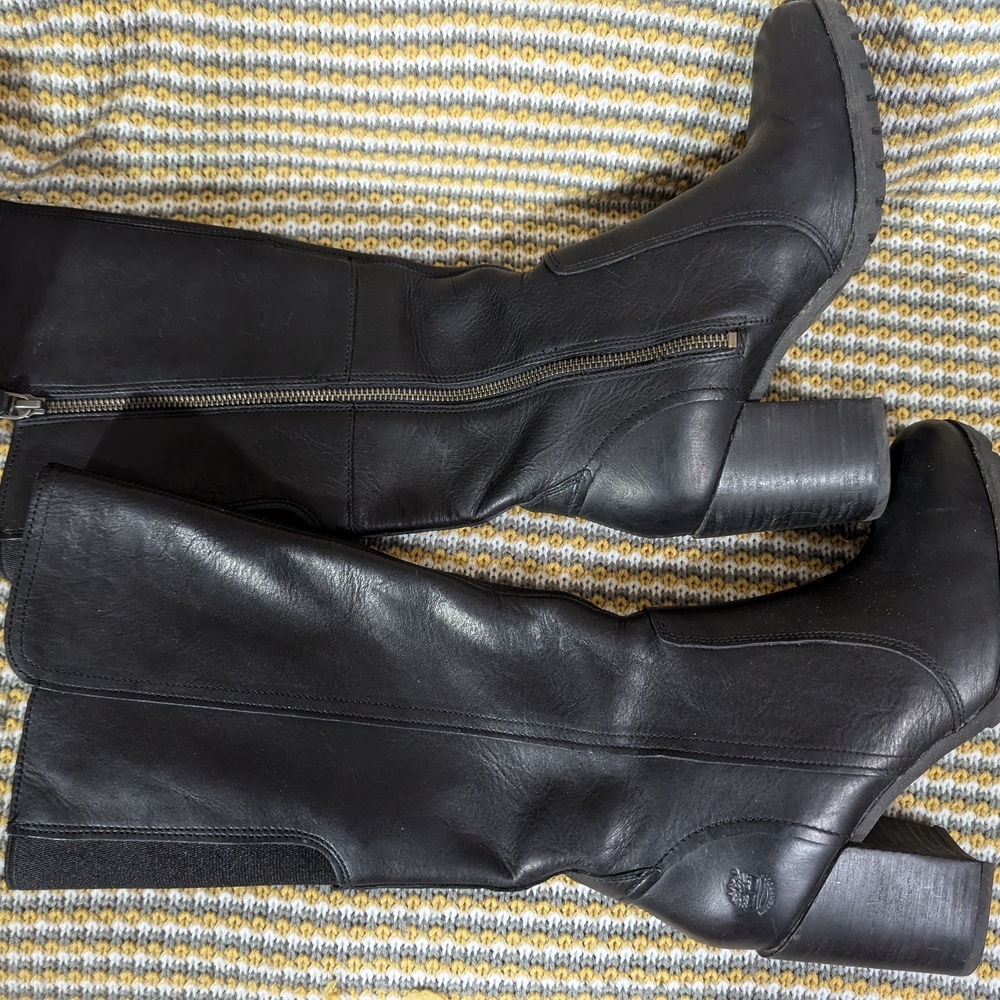 Timberland Women's Swazey Black Leather High Heeled Boots Size 7